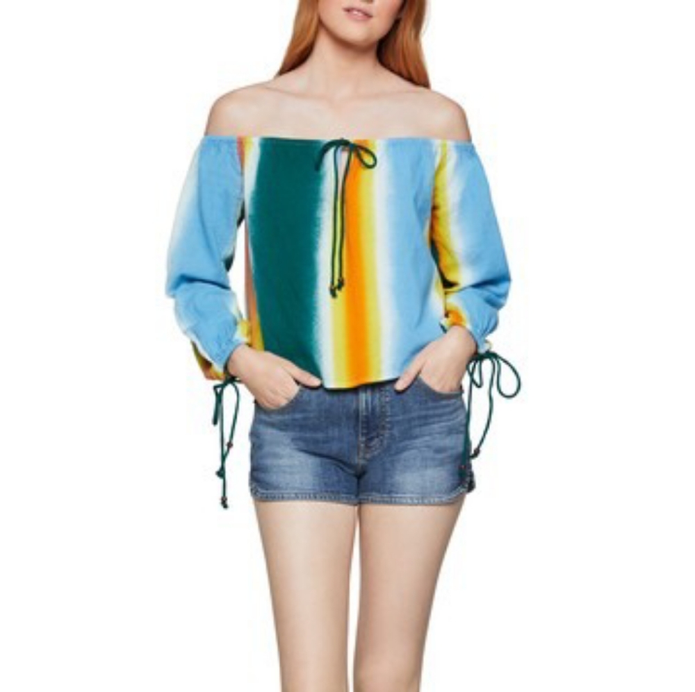 BCBGeneration Faded Stripe Balloon Sleeve Top SIZE